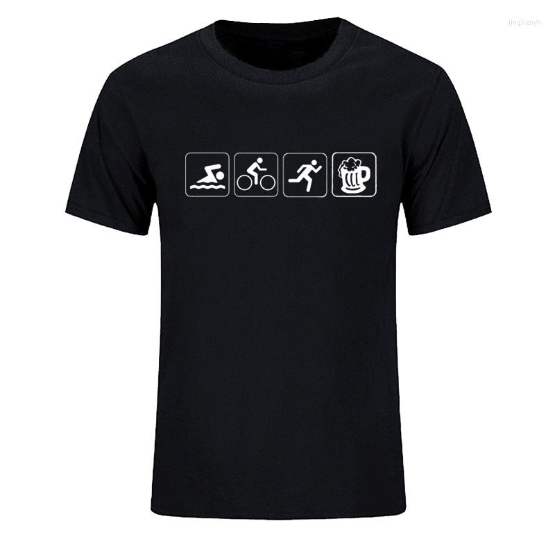 

Men's T Shirts Summer Men Triathlon Swim Bike Run And Beer Short Sleeve Cotton T-shirts, 19