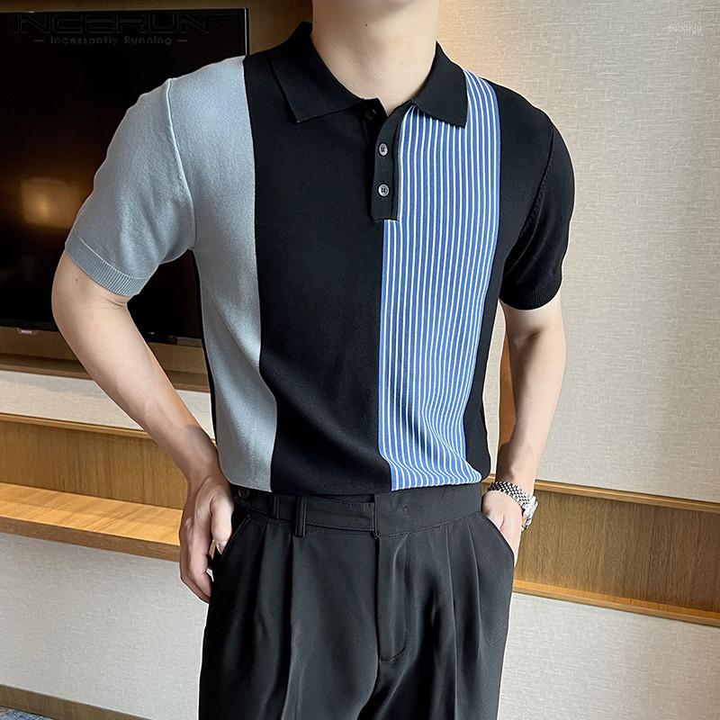 

Men' Casual Shirts Men Shirt Striped Patchwork Streetwear Lapel Short Sleeve Clothing Korean 2023 Summer Stylish -5XL INCERUN, Black