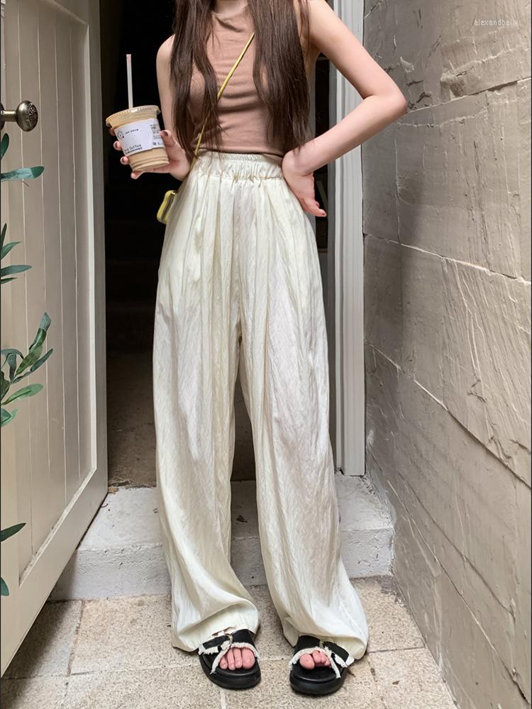 

Women's Pants 2023 Spring Thin Loose High Waist Wide Leg Women Elastic Pleated Solid Casual Female Trousers, Beige