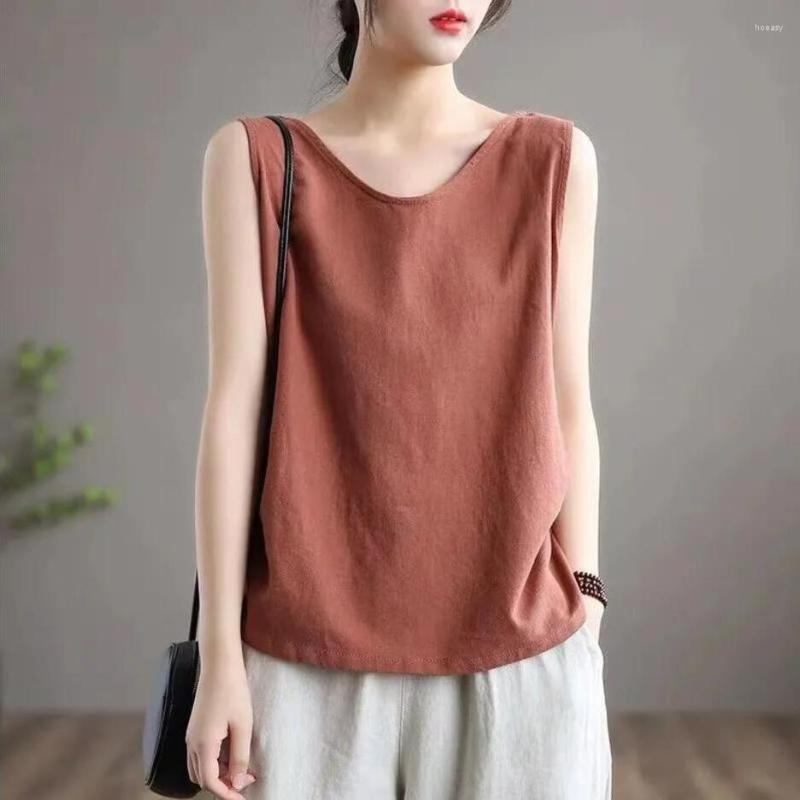 

Women's Tanks Cotton Linen & Camis Women Vintage Harajuku Chic Casual Top Ladies Solid Vest Sleeveless Bottoming Womens Tops, Black