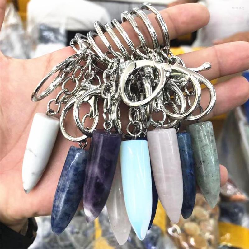 

Keychains 10 Pc Arrival Natural Quartz Stone KeyRing Yoga OM Pendant Keychain Women Bag Hangle Car Jewelry Accessories