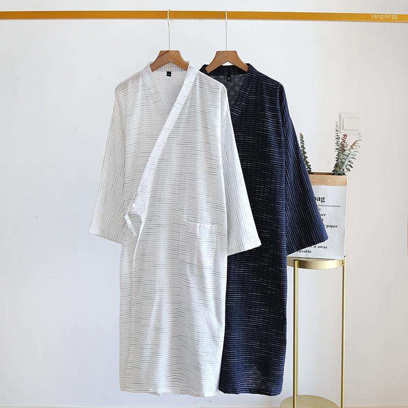 

Men's Sleepwear Service And Bathrobe Long Cloth Size Men's Robe Home Spring Cotton Summer Striped Steaming Large Sweat Style, Dark grey