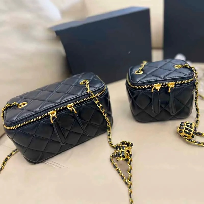 Designer Cosmetic Bags Box Vanity Cases Genuine Leather Quilted Diamond Luxury Handbags Gold Metal Adjuster Ball Zipper Sacoche Pouches Classic H