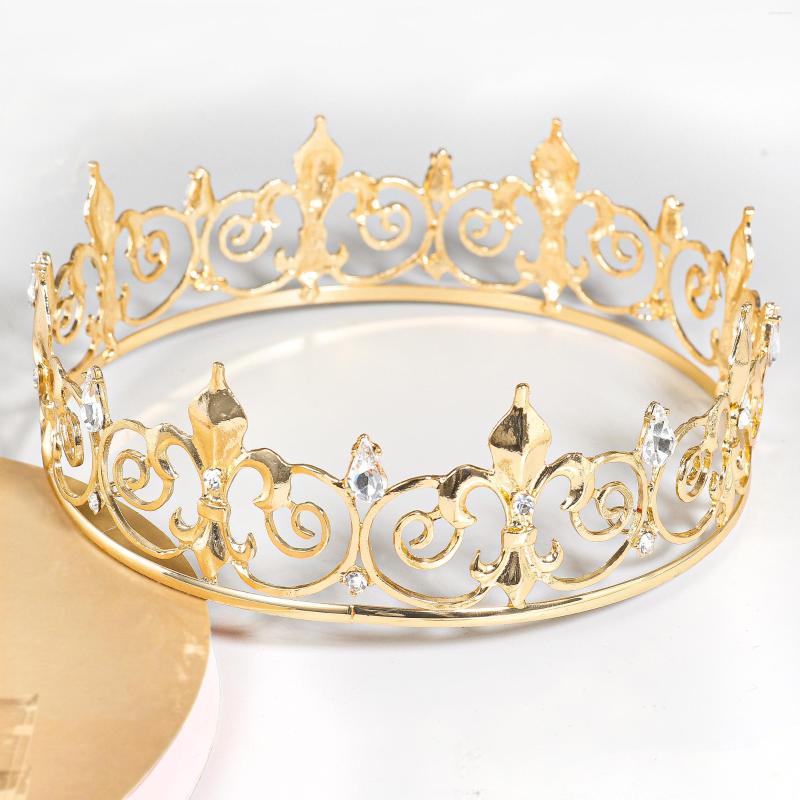 

Headpieces Gold King Crown For Men Full Round Fleur De Lis Prom Queen Crowns