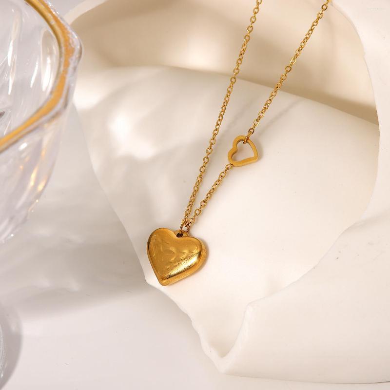 

Pendant Necklaces French Fashion INS Style Stainless Steel Necklace Double Heart Women's Titanium Love Pendants