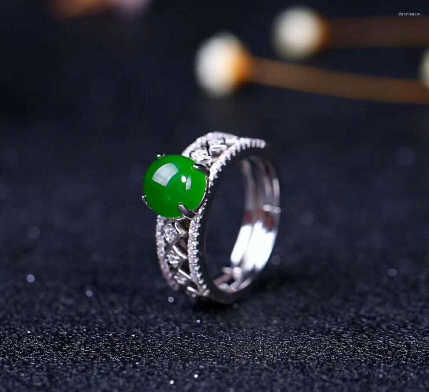 

Cluster Rings Hetian Biyu Silver Inlay Ring Gold Leaf Fine Jasper Fiber J1#