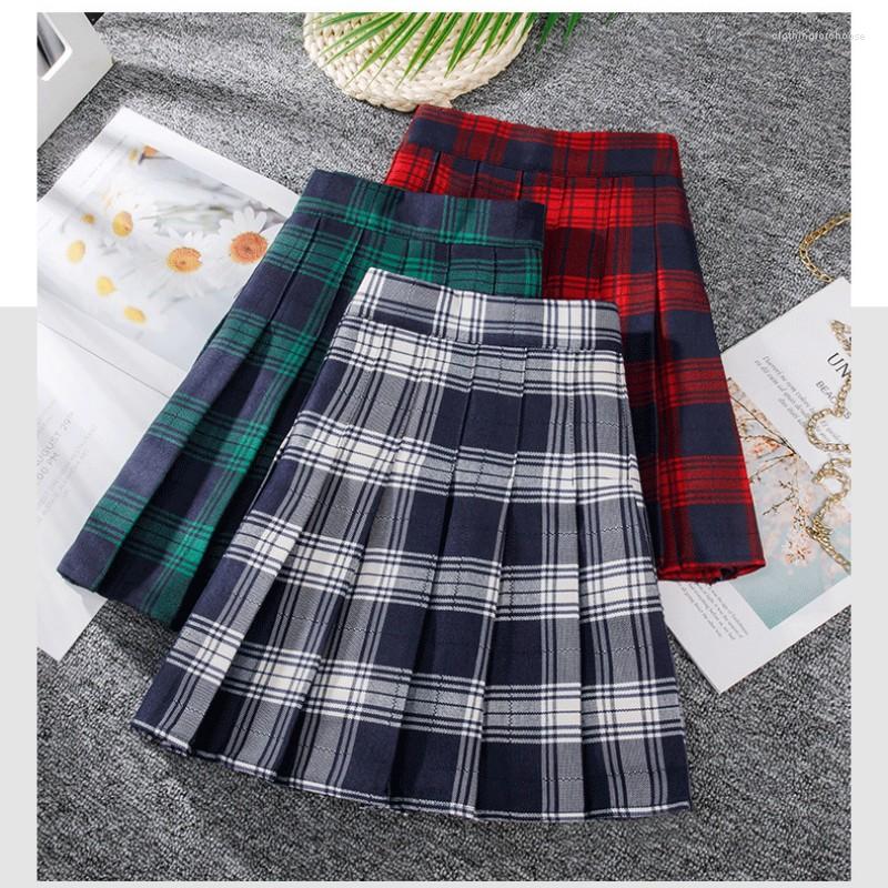 

Skirts Plaid Pleated Kawaii Skirt Preppy Style High Waist A Line Mini For Ladies Spring Summer 2023 Fashion Casual Outfit -3XL, Green blue