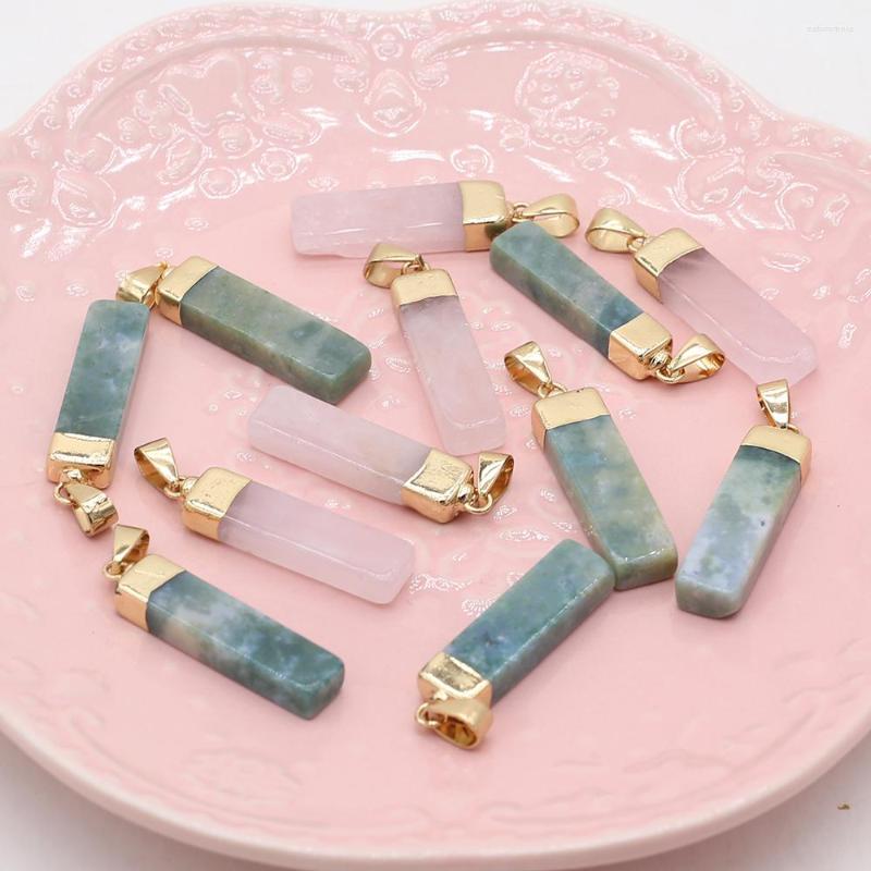 

Pendant Necklaces High Quality Natural Semi-precious Stone Rose Quartz Rectangular Charms For Jewelry Making DIY Necklace Accessories 1PC