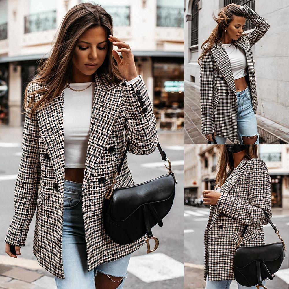 

Pants Spring and Autumn Long Sleeve Small Suit Women' Top Fashion Slim Long Sleeve Jacket Small Suit Fashion Plaid Coat Suit Blazer, Grid