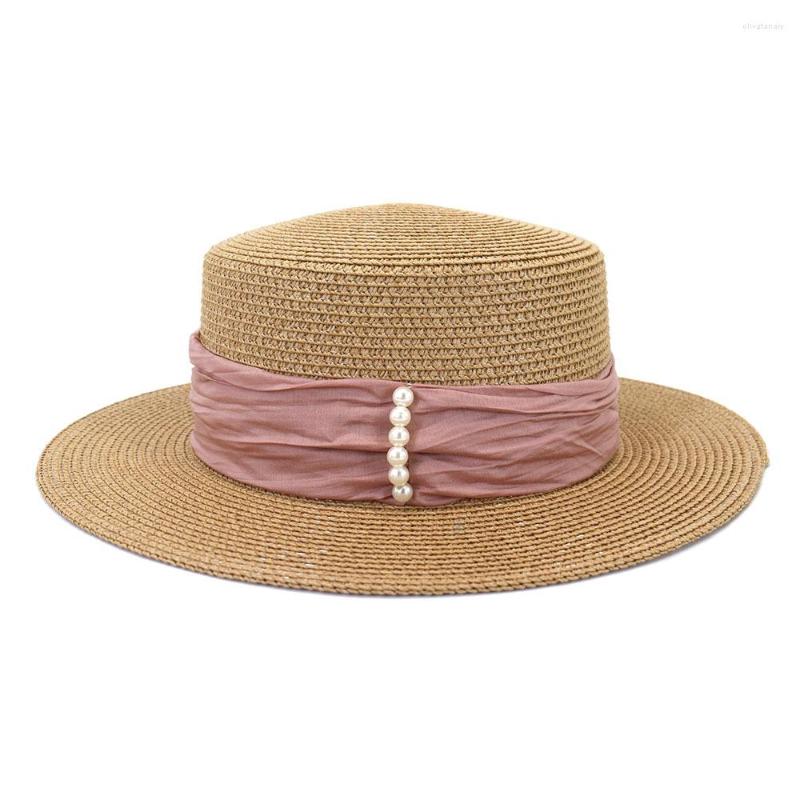 

Wide Brim Hats Hepburn Style Sun Bucket Cap For Women Summer Panama Straw Hat Female Elegant Pearl Bow Beach Chapeu Feminino