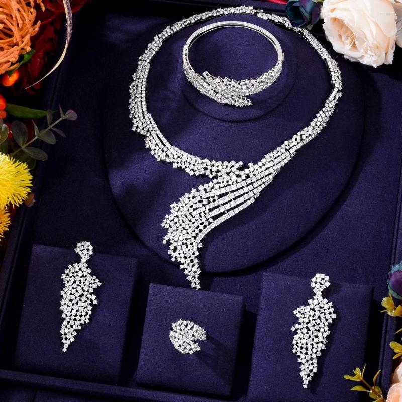 

Necklace Earrings Set Siscathy African Eritrea Luxury Bride Wedding Party Dress Jewelry For Women Full Micro Cubic Zircon Collars Earring, Picture shown