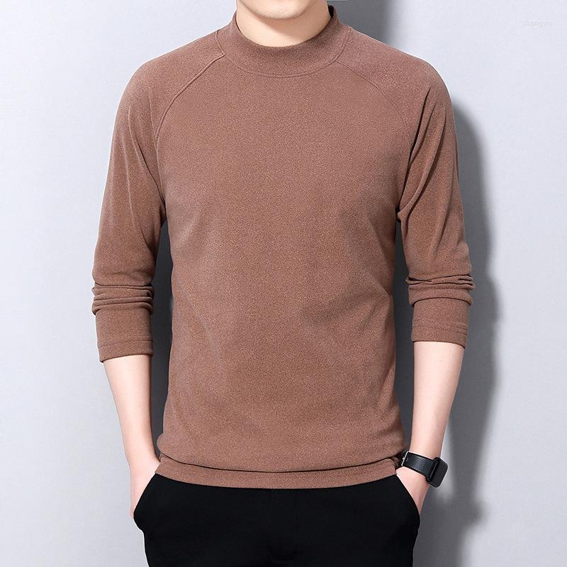 

Men's T Shirts MRMT 2023 Brand Double Sided De Velvet Bottoming Shirt Men's Long Sleeve T-Shirt Mid Neck Semi High Warm Clothes, Winered