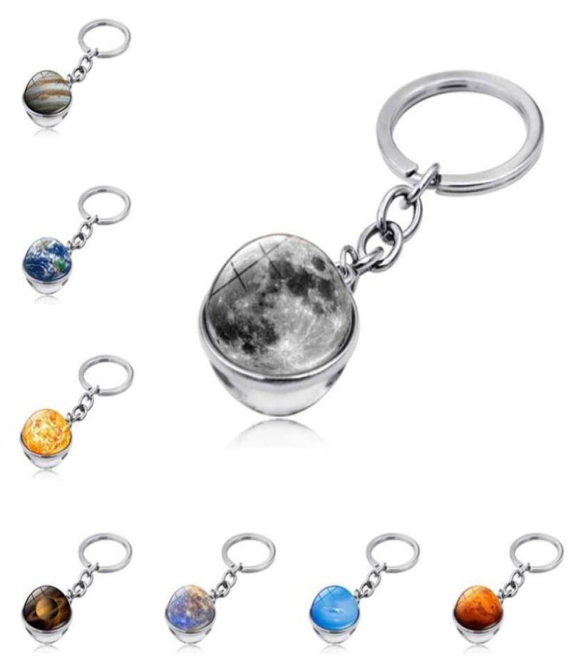 

New 10pcs Solar System Planet Keyring Galaxy Nebula Space Keychain Moon Earth Sun Mars Art Picture Double Side Glass Ball Key Chai8380215