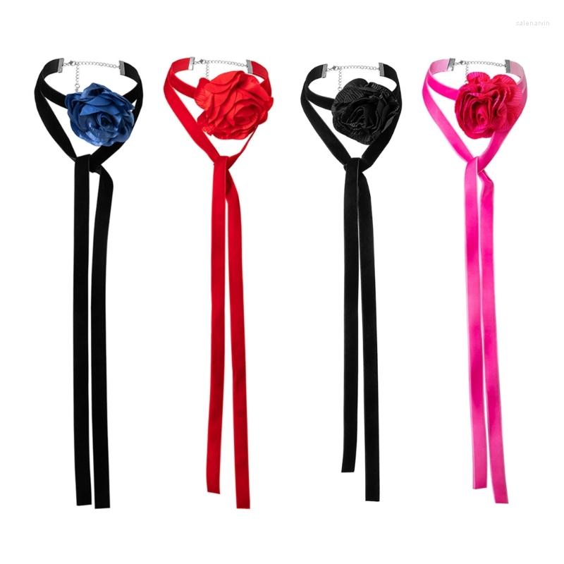 

Chains Rose Flower Collarbone Chain Elegant Red Choker Necklace For Women Girls Wedding Party Collar Ornament 40GB