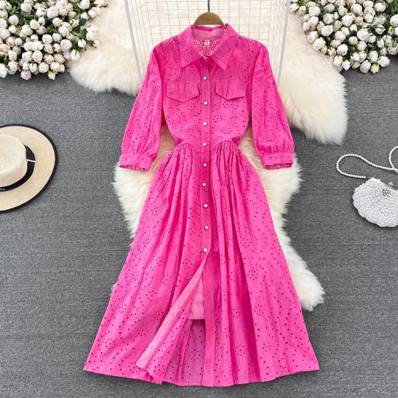 

Casual Dresses SuperAen Retro Women Dress Printing Elegant Turn-down Collar Long Sleeve Sashes Summer DressCasual, White