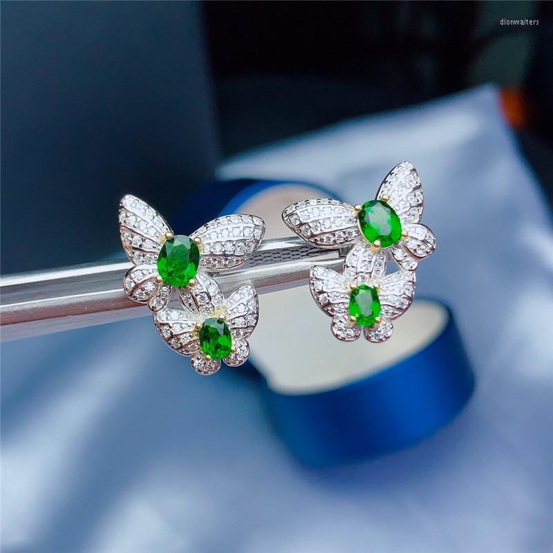 

Stud Earrings Genuine Natural Diopside 925 Sterling Silver Luxury Style Green Gemstone Fashion Jewelry Test Passed