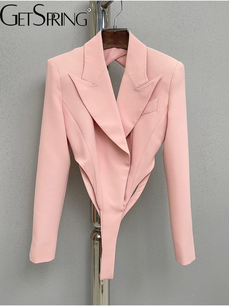 

Pants GETSPRING WOMEN BLAZER BACKLESS FULL SLEEVE ONE PIECE LADIES PINK SUIT COAT FASHION ALL MATCH WOMEN'S SLIM SUIT JACKET 2022 NEW, Black
