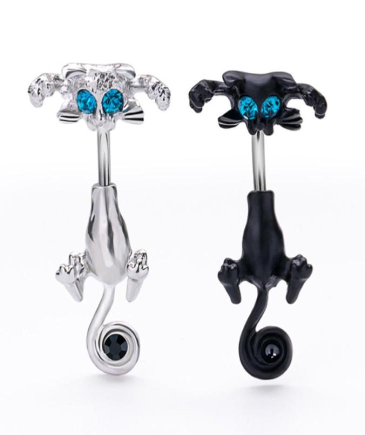 

Stainless Steel Body Piercing Jewelry Kitty Belly Button Rings Cat Navel Bar with Gem5837756
