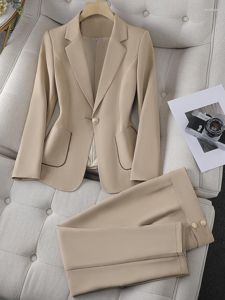

Women' Two Piece Pants Office Ladies Solid Pant Suit Women Business Work Wear Blazer And Trouser Apricot White Black Formal 2 Set With, Apricot 2 piece set