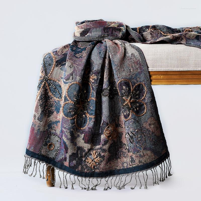 

Scarves Merino Boiled Wool Scarf Women Winter Spring Fashion Hand-Beaded Sequin Shawl Soft Pashmina