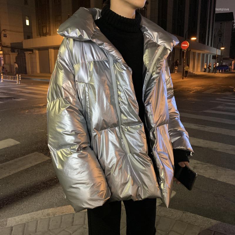 

Men's Down Winter Thick Jacket Fashion Parka Men Solid Color Casual Stand Collar Coat Man Wild Loose Cotton Male Clothes, Silver