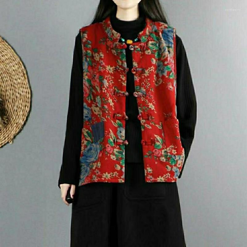 

Women's Vests Autumn Winter Loose Retro Literary Women's CClothing Chinese Traditional Tops Printing Cotton Linen Coats Ethnic