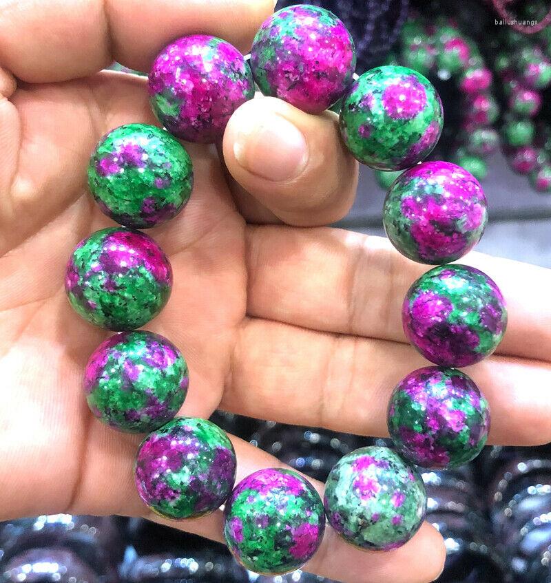 

Bangle Huge 18mm Ruby In Fuchsite Pink Green Jade Round Stretchy Bracelet 7.5''