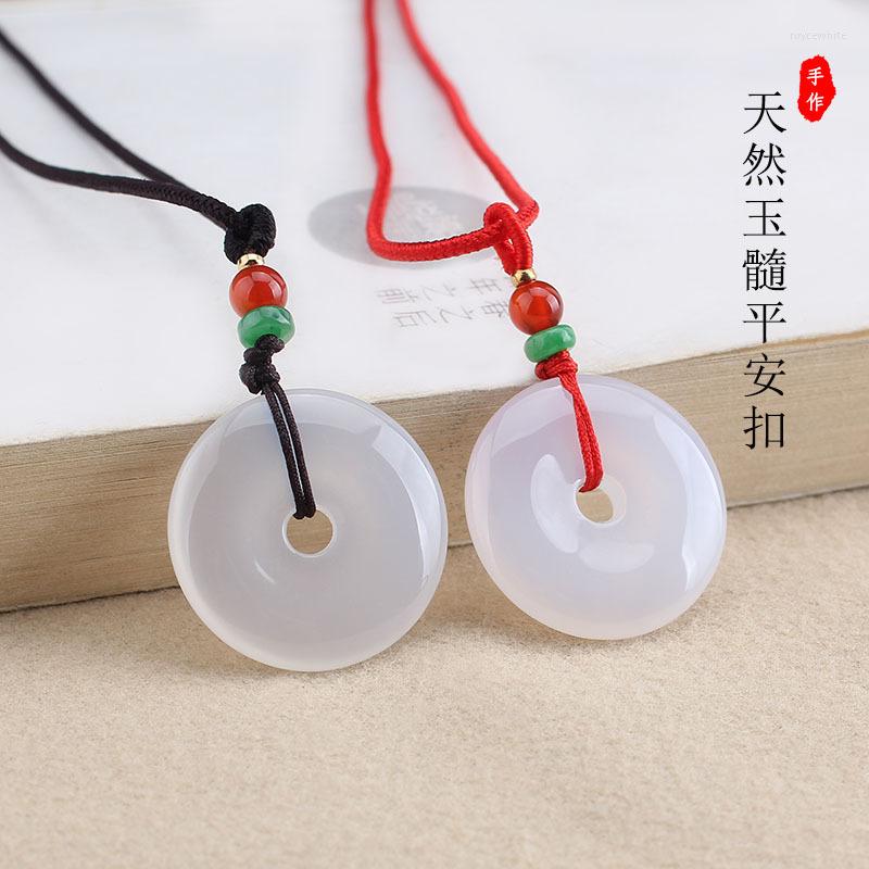

Pendant Necklaces Natural White Agate Jade Safety Buckle Pendnat Chinese Necklace Carved Charm Jewellery Fashion Amulet For Men Women Lucky