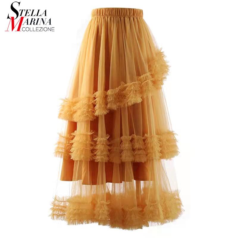 

Dresses New Woman Brown Pink Woman Summer Casual Wear Mesh Skirt Lining Ruffles Elastic Waist Girls Cute Wear Long Skirt Style QR002, Qr002 white