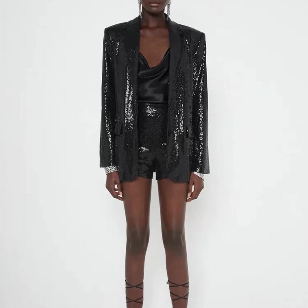 

Pants XIKOM Spring Jackets For Women 2022 Black Sequins Blazer Women Pocket Female Blazer Jackets High Street Loose Women Jacket