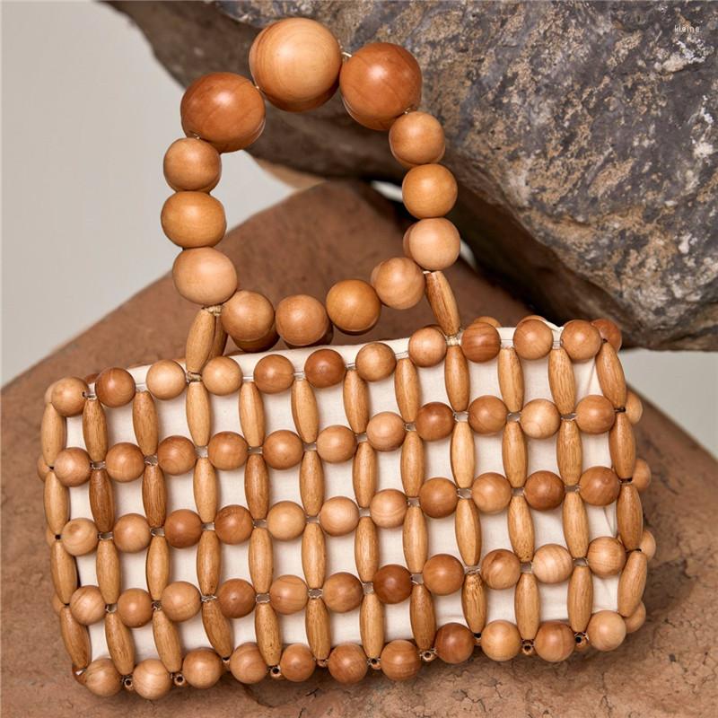 

Evening Bags Bamboo Purse Luxury Handbags Women Designer Wood Clutch Summer Beach For Woven Hollow Out Handbag, Khaki