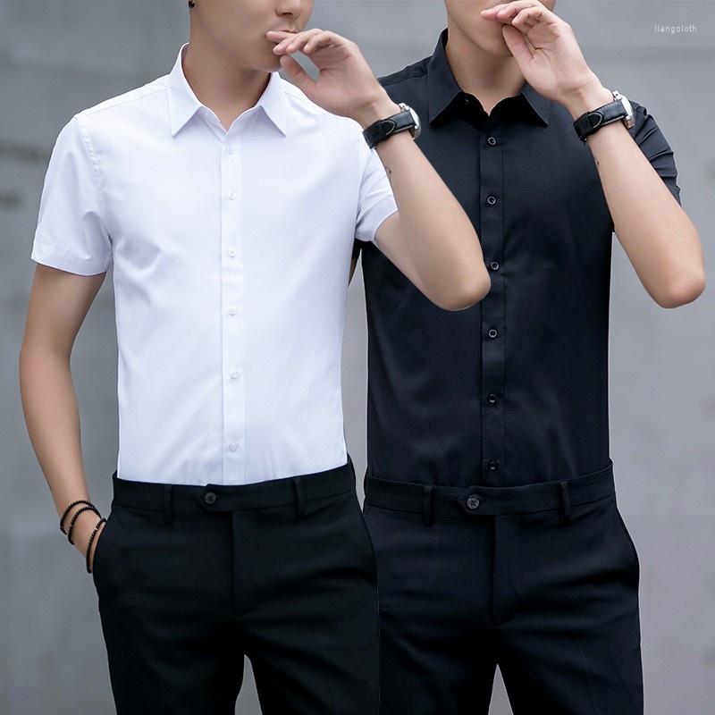 

Men's Casual Shirts Summer Men's Soild Non-ironing Slim Business Work Shirt Luxury Formal Wedding Social Dress For Men Short Sleeve, Short sky blue