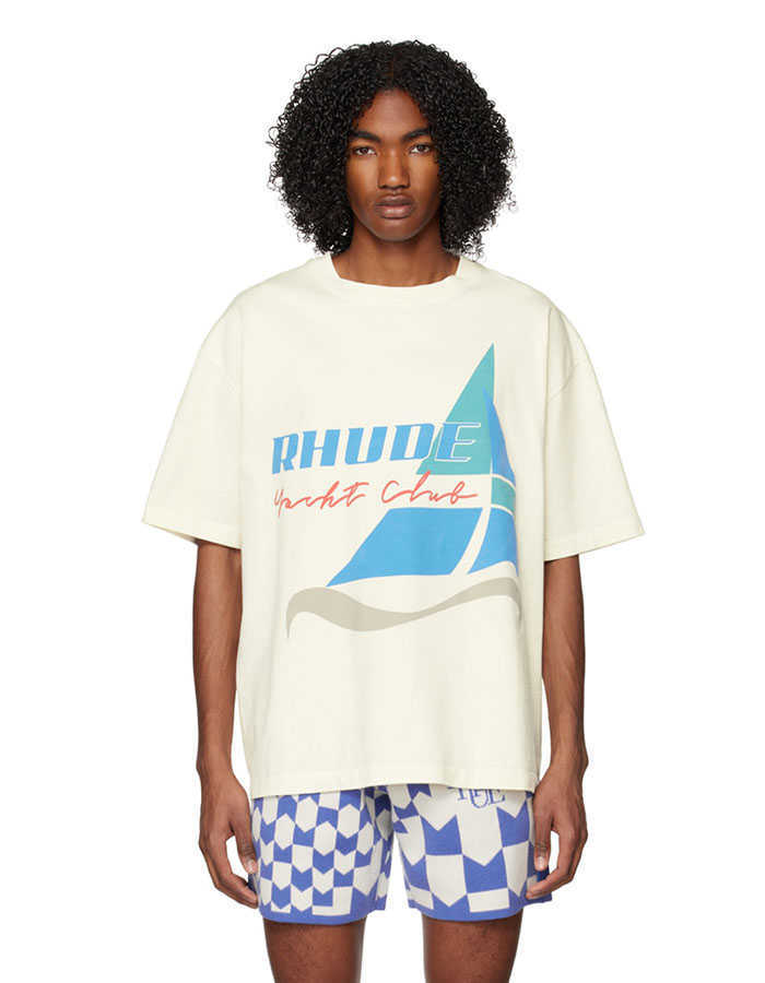 

Designer Fashion Clothing Tees Hip hop TShirts Rhude High Street American Summer Sailing Slogan Printed Short Sleeve T-shirt Men's Women's Loose Streetwear, White
