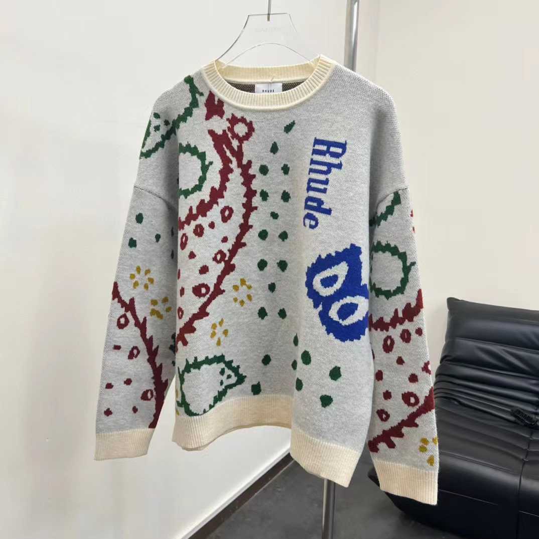 

Designer Clothing Hoodies Fashion Sweatshirts RHUDE Cashew Flower Jacquard Round Neck Pullover Sweater Loose Fashion Casual Knit Spring Streetwear jacket, Shipping fee