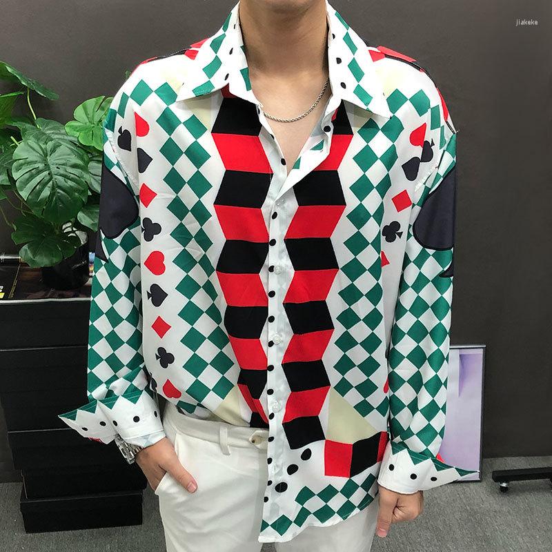 

Men's Casual Shirts Men Hawaiian Shirt Peach Heart Flower Geometric Pattern Contrasting Colors Print Long Sleeve Holiday Loose Clothes, Picture