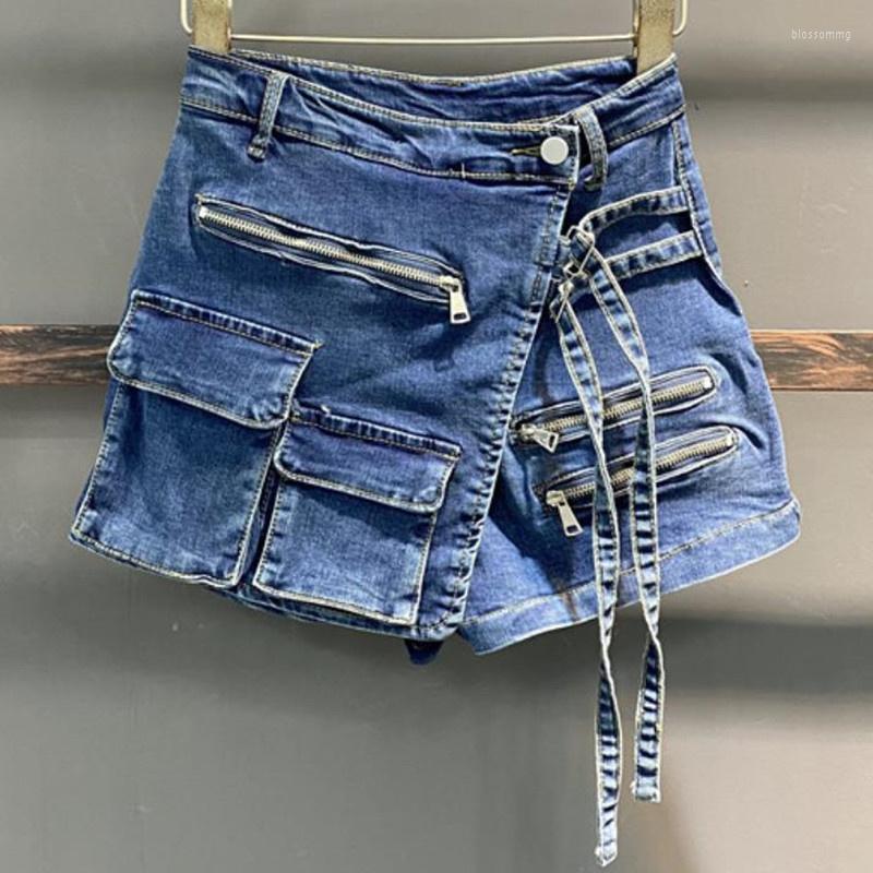 

Women' Shorts BORVEMAYS Pockets Drawstring Denim Mini A-line Loose High Waist Solid Color Personality 2023 Summer Jeans WZ1537, Black
