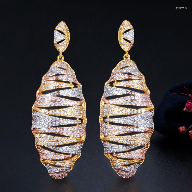 

Dangle Earrings 925 Silver Needle Tricolor Electroplating Hollow For Women Personality Jewelry Geometric