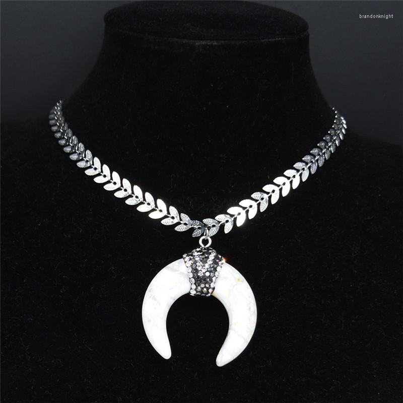 

Pendant Necklaces AFAWA 2023 Horns Natural Stone Stainless Steel Bohemian Neckless Women White Boho Jewelry Gargantillas Cortas Mujer Moda