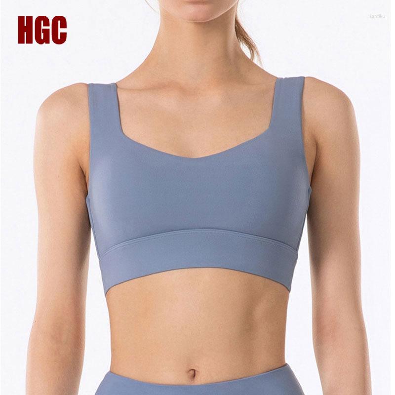

Yoga Outfit HGC Sports Bra High Support Shockproof Gym Underwear Women Fitness Top Push-up Elastic Breathable Exercise Wholesale Vest, Tea white
