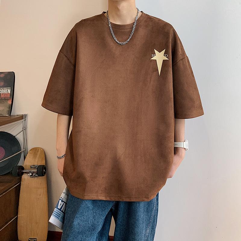 

Men's T Shirts Retro Mens Suede T-shirt Star Print Short Sleeve Round Neck Oversize Loose Tshirts Top 2023 Sunmmer Fashion Trend Tee, A11