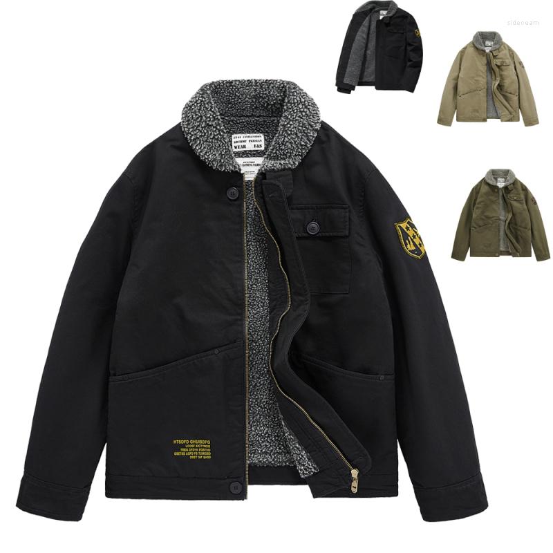 

Men's Jackets Male Washed Cotton Thick Fleece Casual Men Vintage Parkas Coat Winter Warm Varsity Lamb Jacket Military Windproof Lapel, Army green