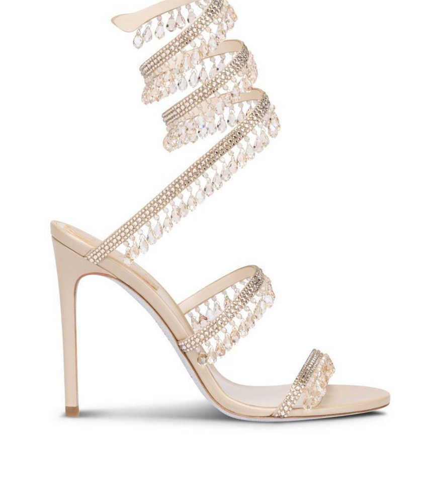 

R Caovilla wedding dress sandal women high heels shoes Romantic lady CHANDELIER nude Stiletto Sandals jewelry sandalies ankle strap 55