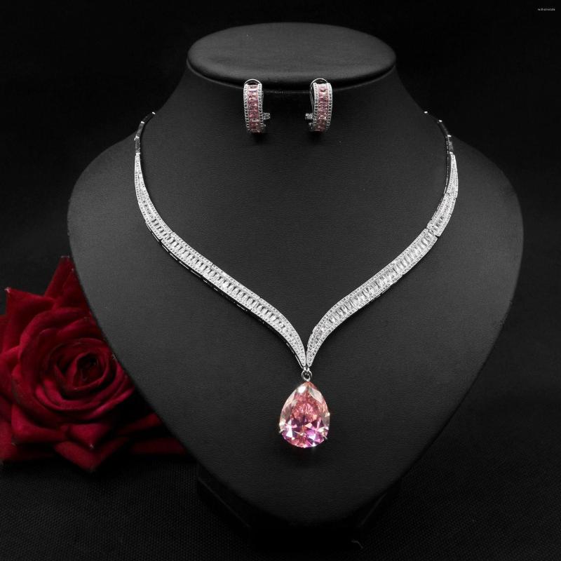 

Dangle Earrings Genuine Real Jewels Water Drop Zircon Collarbone Jewelry Bride Necklace Set Wedding High Quality