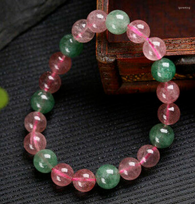 

Strand Genuine Natural Green & Pink Strawberry Crystal Bead Bangle Bracelet Dia.8-10mm