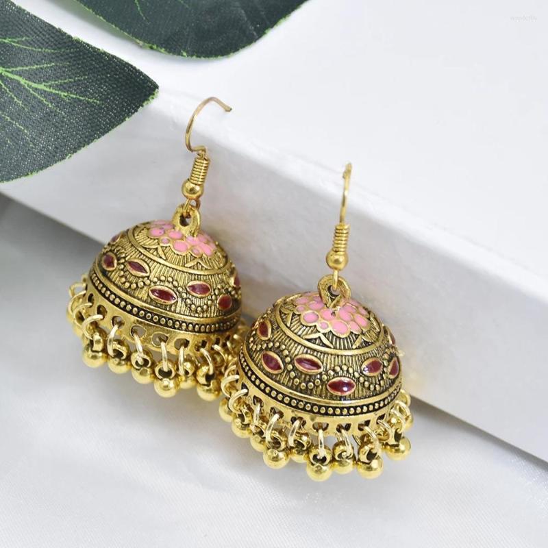

Dangle Earrings Vintage Women's Gold Color Beads Tassel Jhumka Ethnic Gypsy Alloy Big Bell Drop Earring Fashion Jewelry