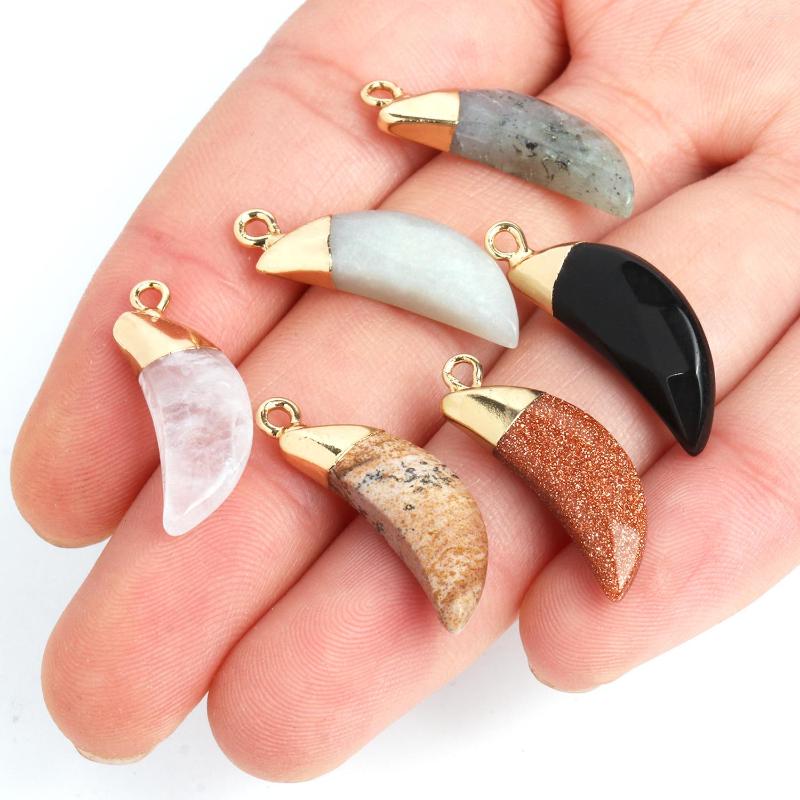 

Pendant Necklaces 27x10mm Moon Shape Natural Stone Labradorite Amazonite Charm Women Jewelry Making For DIY Necklace Accessories