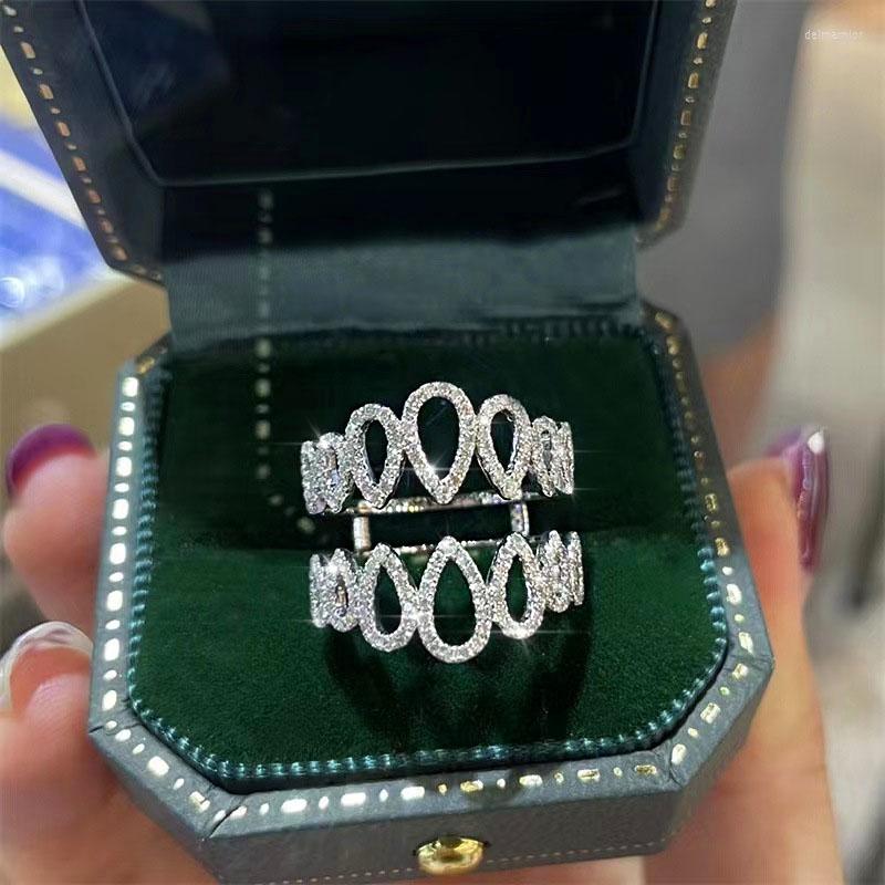 

Cluster Rings Temperament Droplet Shape Double Layer Cubic Zirconia Adjustable Ring Women's Fashion Versatile Gift For Girlfriend