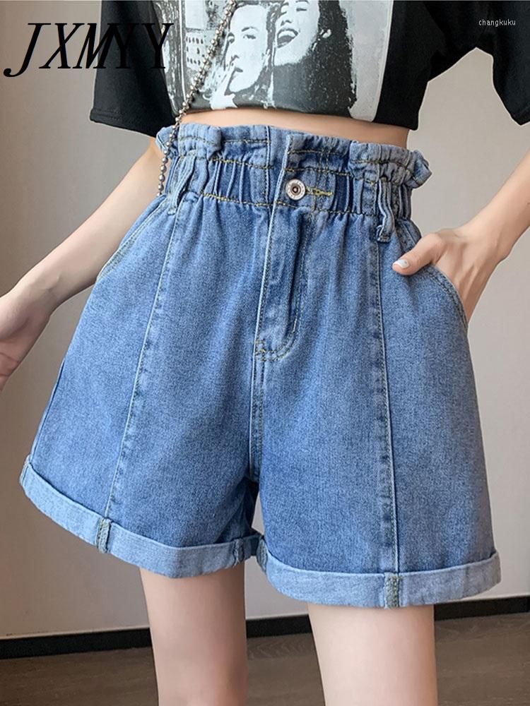 

Women's Shorts JXMYY Summer Black Women Denim S-5XL Harem Ruffled White Blue High Waisted Female Elastic Short Jeans