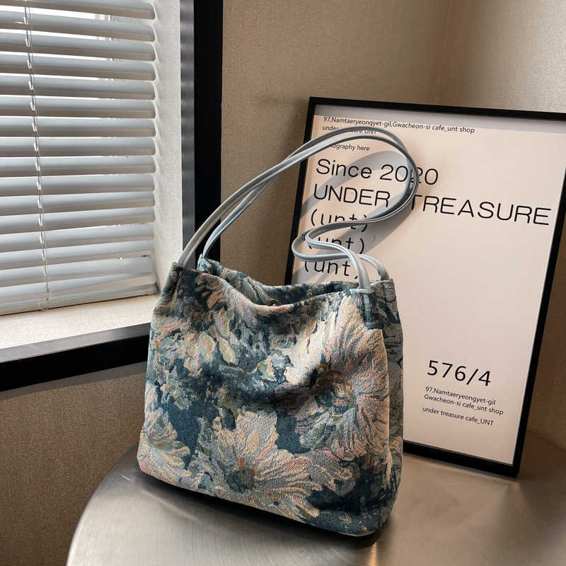 

Shoulder Bags High Class Bag Women s Large Capacity 2023 Fashionable Autumn and Winter Embroidery Shoulder Canvas Small Bucket 230420, Blue6