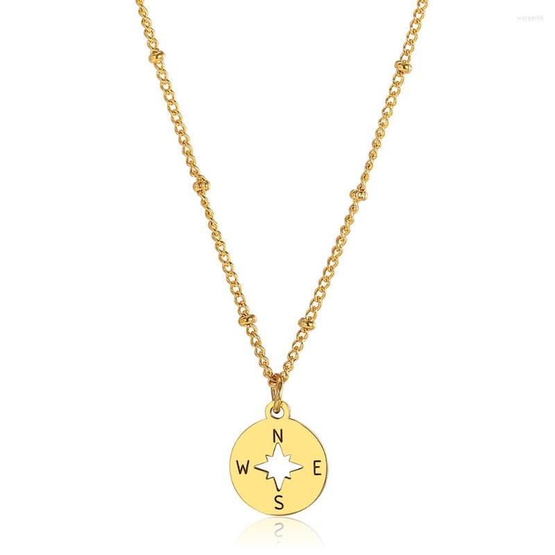 

Chains Gold Color Compass Charm Pendant Necklace For Men Women Dainty Stainless Steel Satellite Chain Fashion Choker Jewelry DDN256
